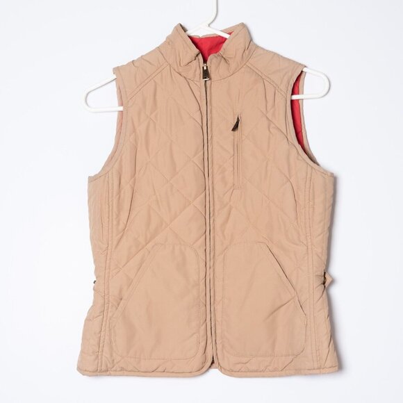 Lauren Ralph Lauren Womens Petite Small Reversible Quilted Zipper Vest Red Tan - Picture 4 of 8
